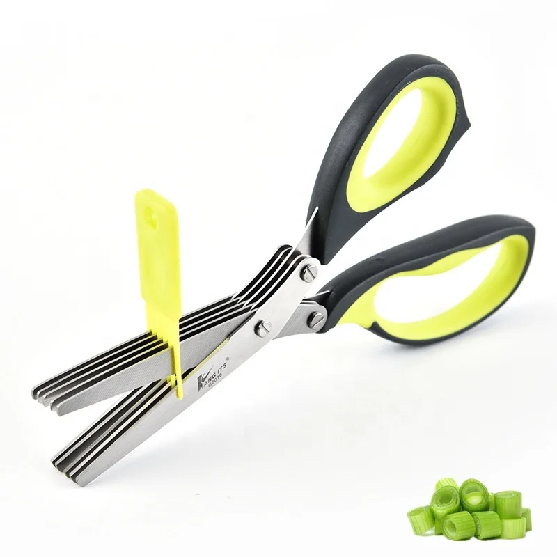 

Multi-functional Stainless Steel Kitchen Knives 5 Blade Herb Scallion Scissors, As picture shows