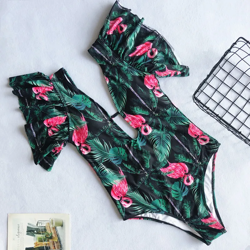 

V-neck sexy print color pleated women one-piece swimsuits, Accept customized