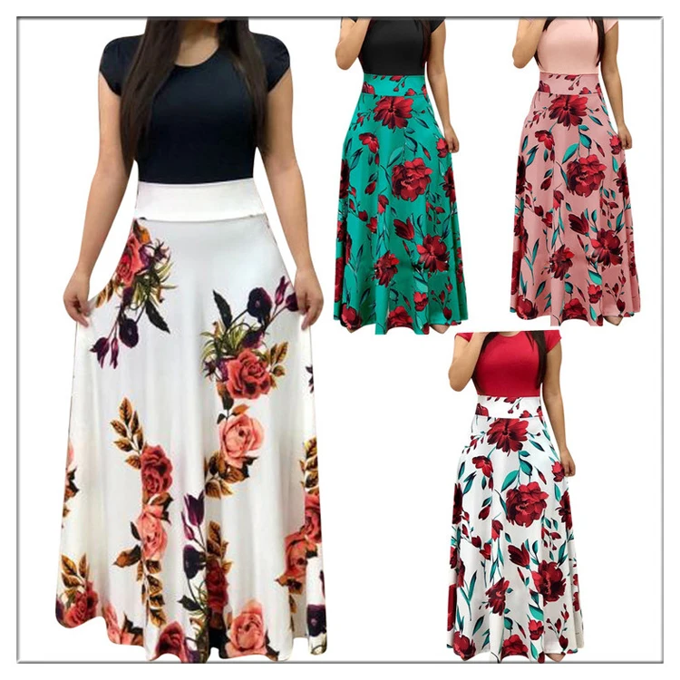 

Women Floral Maxi Dress Prom Evening Party Dresses Women Summer Beach Casual Long Dresses Women, Customized color/as show