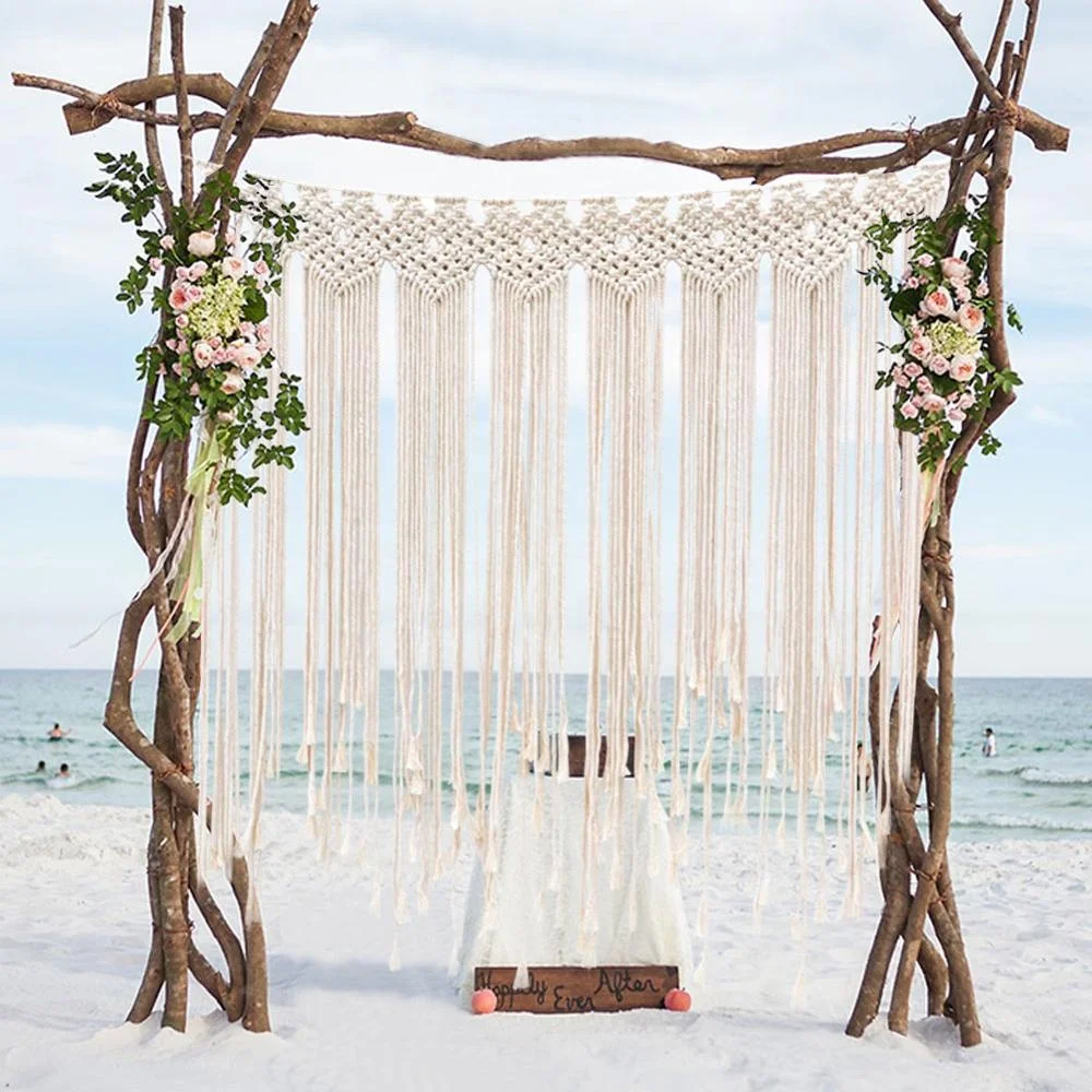 

OurWarm 100x115cm Cotton Rope Wall Hanging Macrame Wedding Backdrop For Boho Wedding Decoration