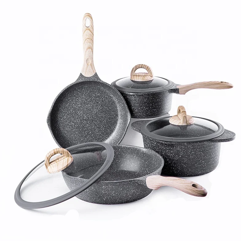 

die cast aluminium nonstick marble granite coating induction kitchen pot cookware set