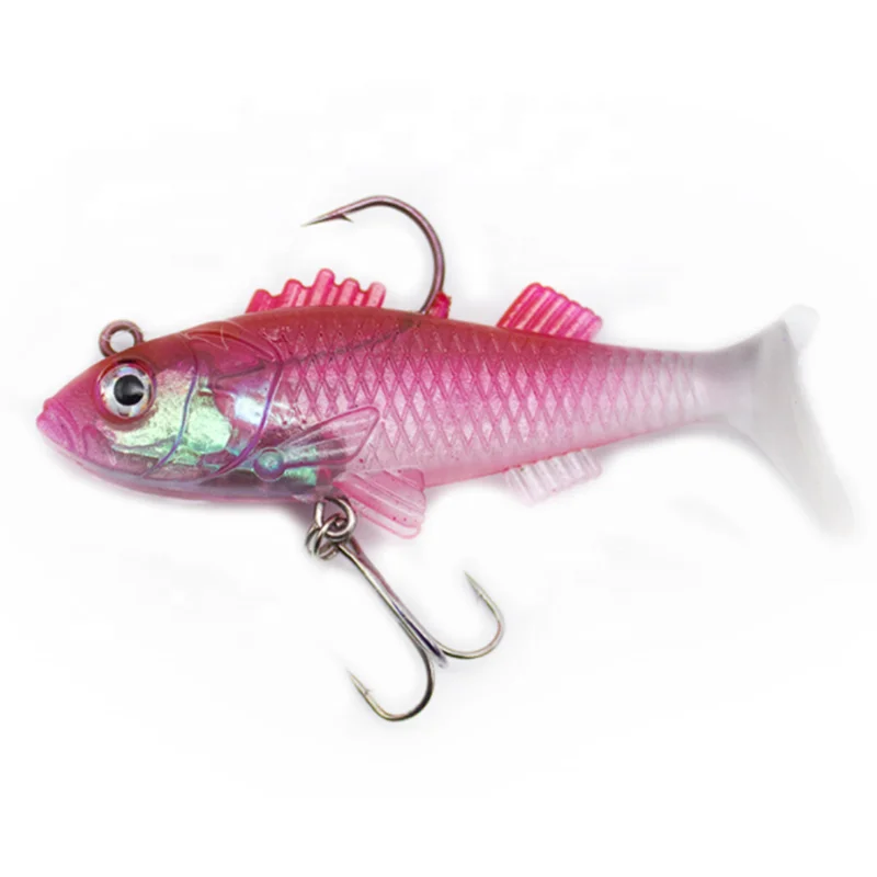 

OEM and on stocks soft ead fish soft bait double hook T-tail sea bass soft VIB lure for ocean fishing, 5 colors