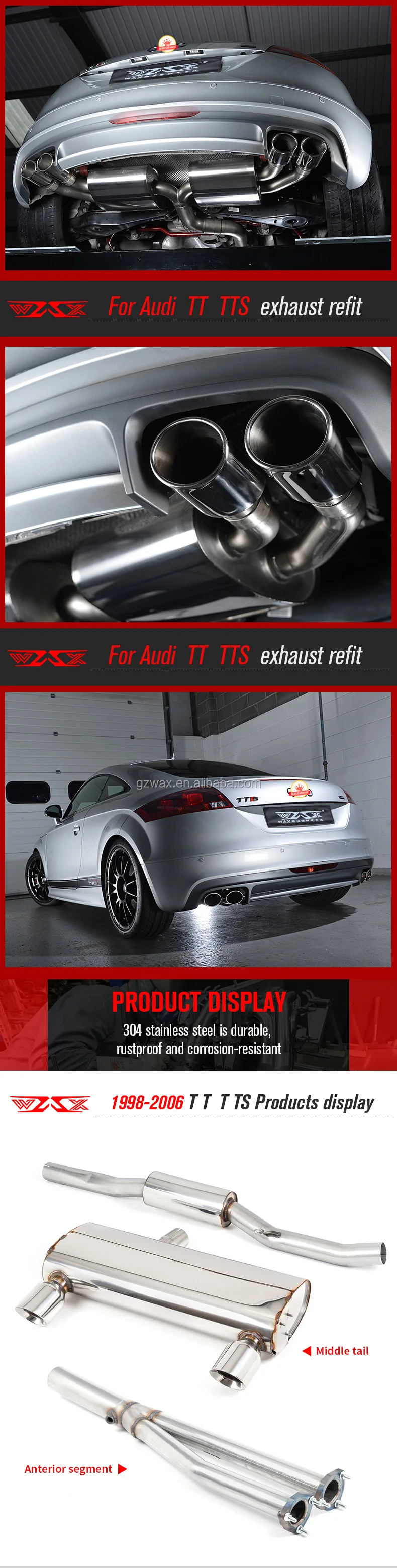 Stainless Steel Exhaust pipe For ADUI  TT TTRS 1999-2019 Cat-back Muffler Pipes with Low Noise Sport Car sound