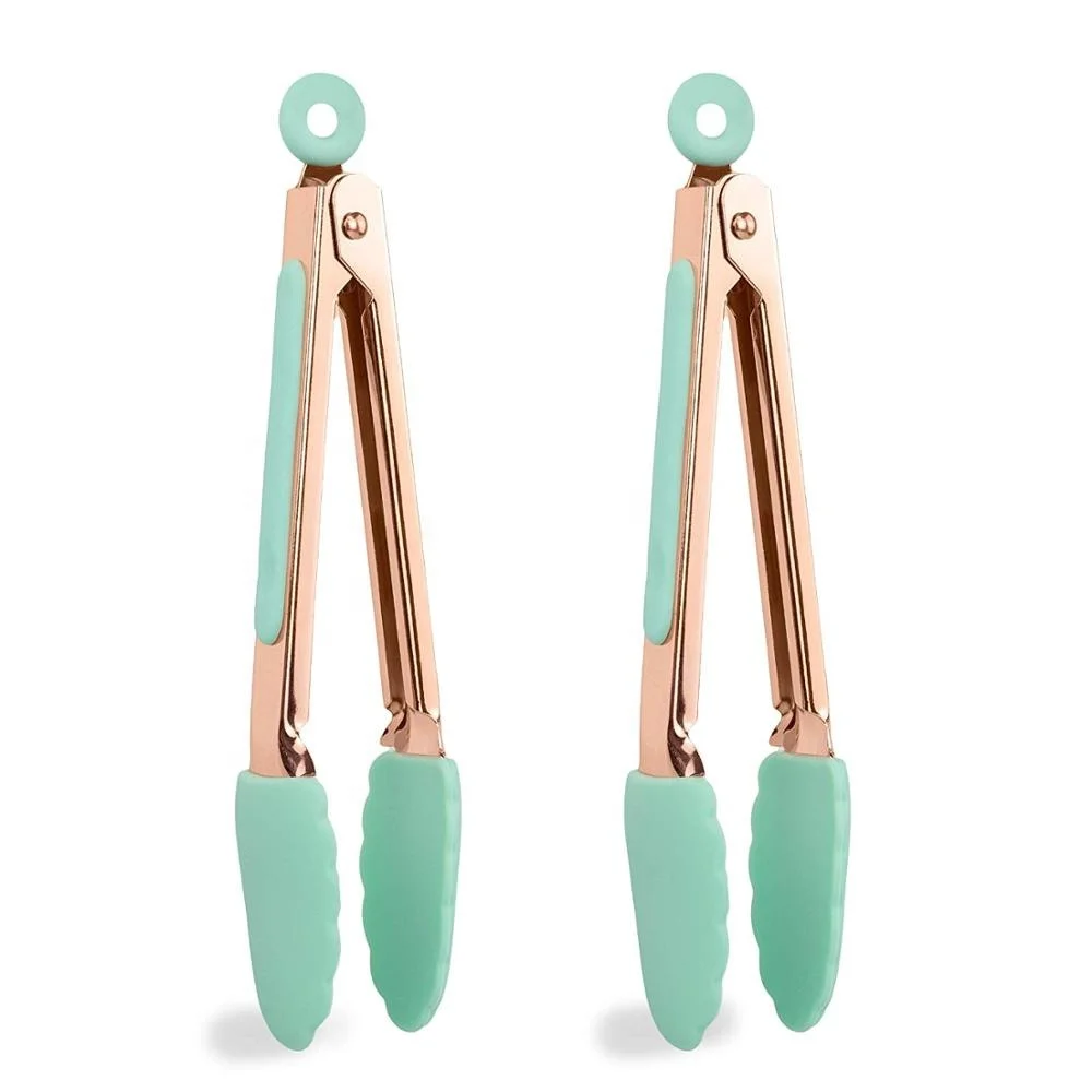 
7inch 2piece mini silicone tongs set with copper finished,food tongs,salad tongs 