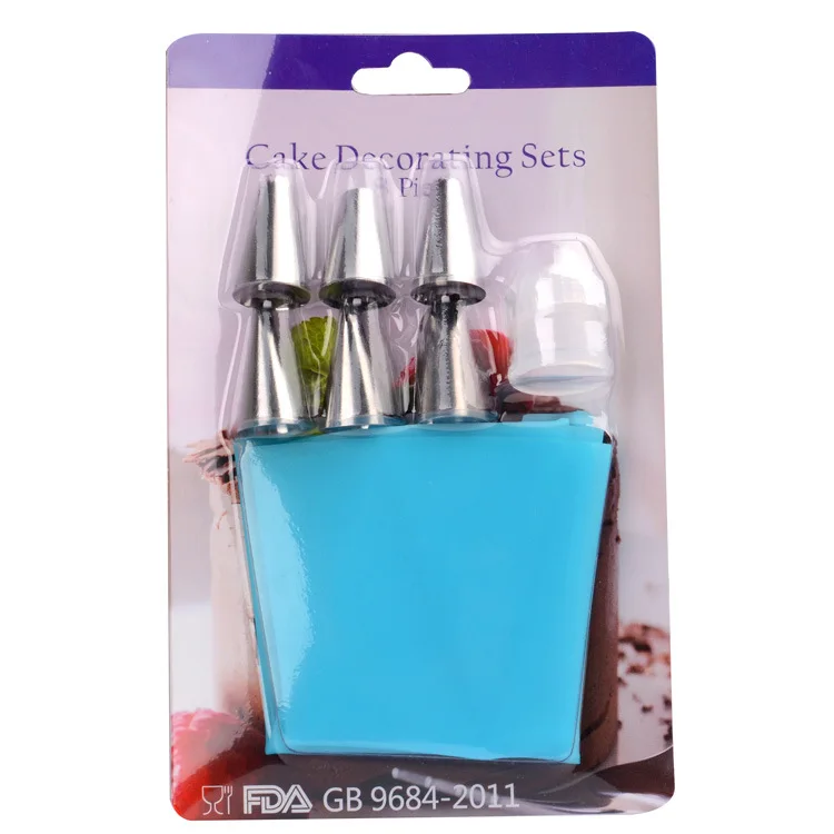 

8 PCS/Set Icing Piping Cream Pastry Bag 6 Stainless Steel Nozzle Cake Icing Tips Cake Decorating Tips Supplies Set, Blue and metal color