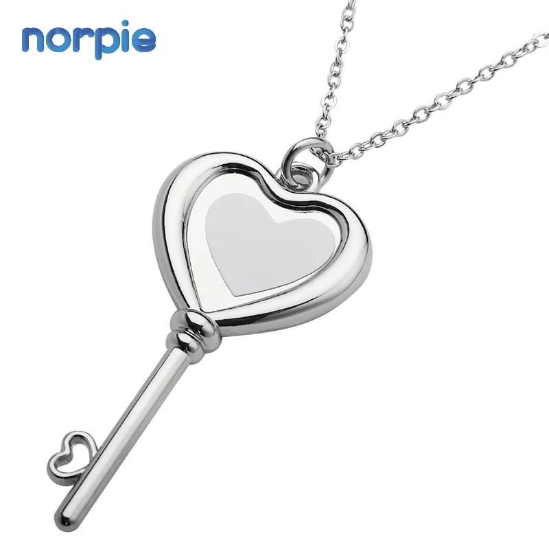 

Zinc Alloy DIY Photo Necklace Sublimation Heart Key Necklace for Couple, Sliver