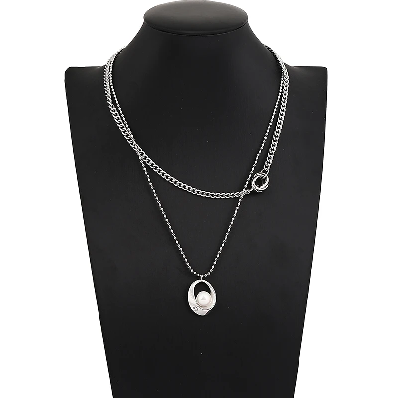 

European and American trend Hip-hop multilayer necklaces for women punk silver layered necklace channel necklace