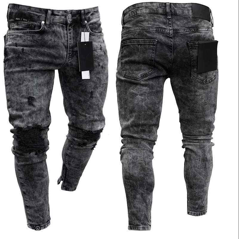 

New men's skinny jeans casual slim zipper pants summer wear elastic men`s jeans