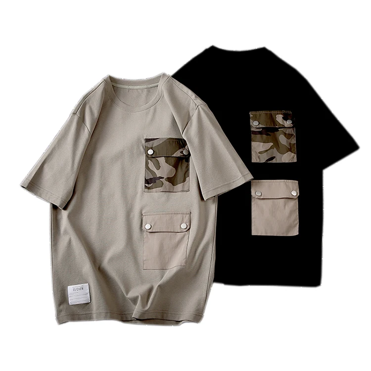 

2021 clothes summer trend new youth round neck short sleeve half sleeve pocket men's T-shirt fashion, Monochromatic