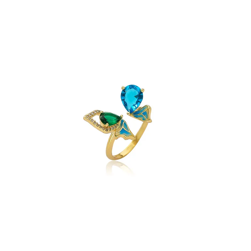 

Fairy Contrast Color Shiny Crystal Rhinestone Butterfly Rings for Women Adjustable Simuation Wing Charm Open Ring Jewelry