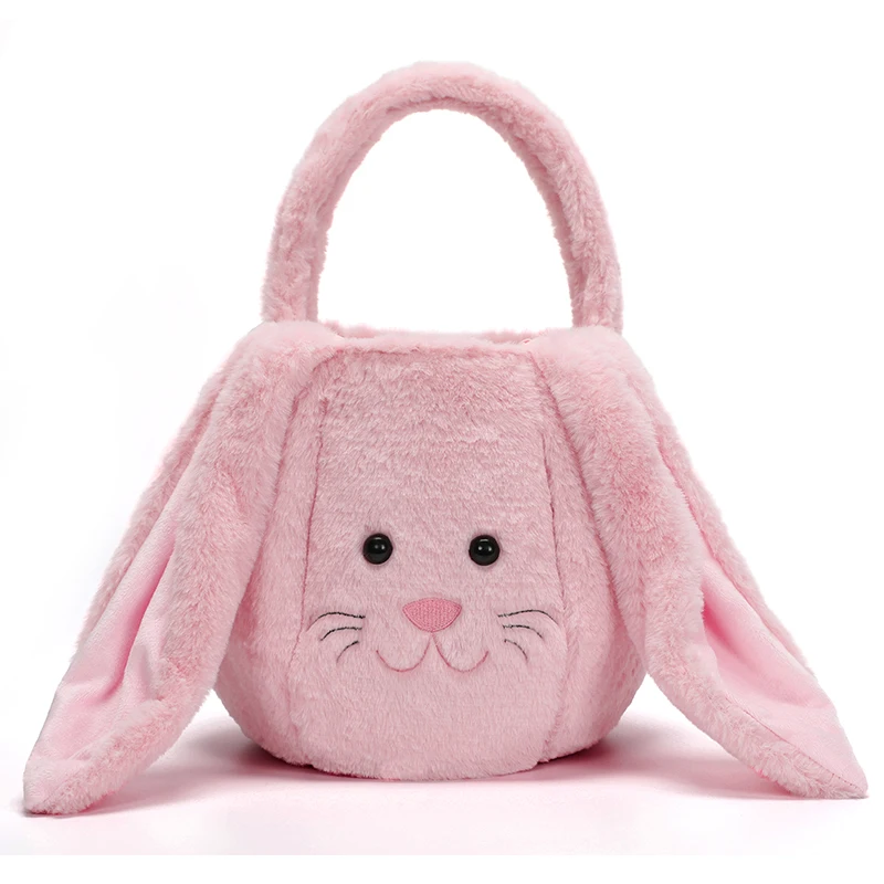 

Fur Bunny Bucket Wholesale Hot Sale Monogrammed Soft Pink Rabbit Easter Bag, As pic show