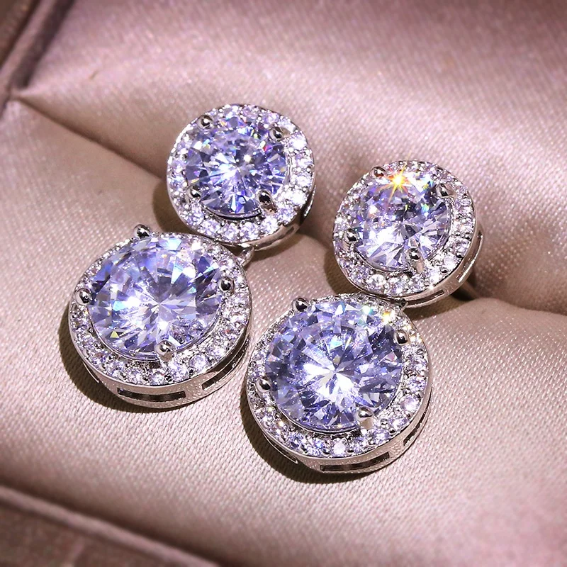 

Big Oval White Zircon Dangle Earrings For Women Filled CZ Stone Wedding Earring Female Engagement Jewelry