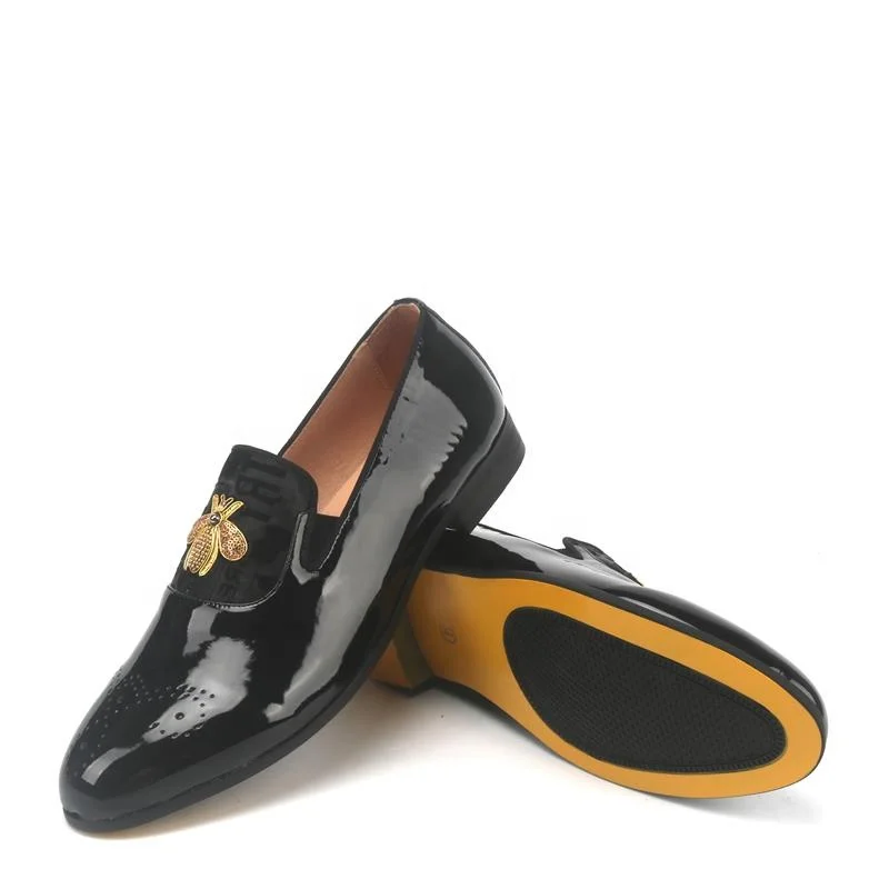 

men shoes outdoor 2021 new Design business Embroidery Bees and Patent Leather men shoes breathable fashion wedding party shoes, 1 colors