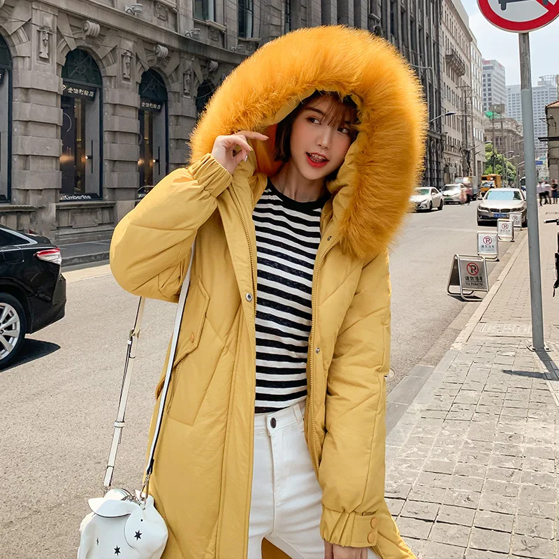 

YQ198 free shipping women's winter new style large fur collar long cotton padded coat loose thick Korean cotton jacket