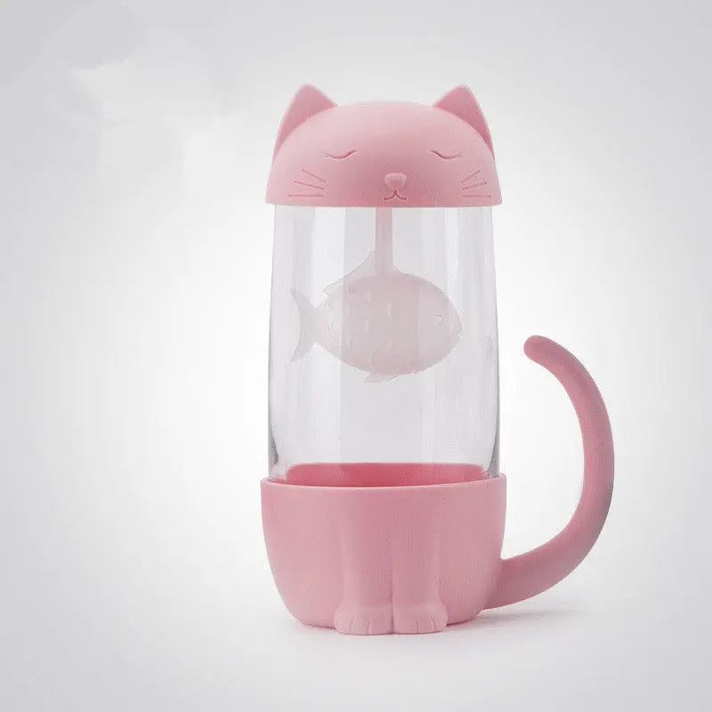 

Portable Office Cute Cat Water Glass Car Bottle Infuser Filter Juice Tea Cup Mug