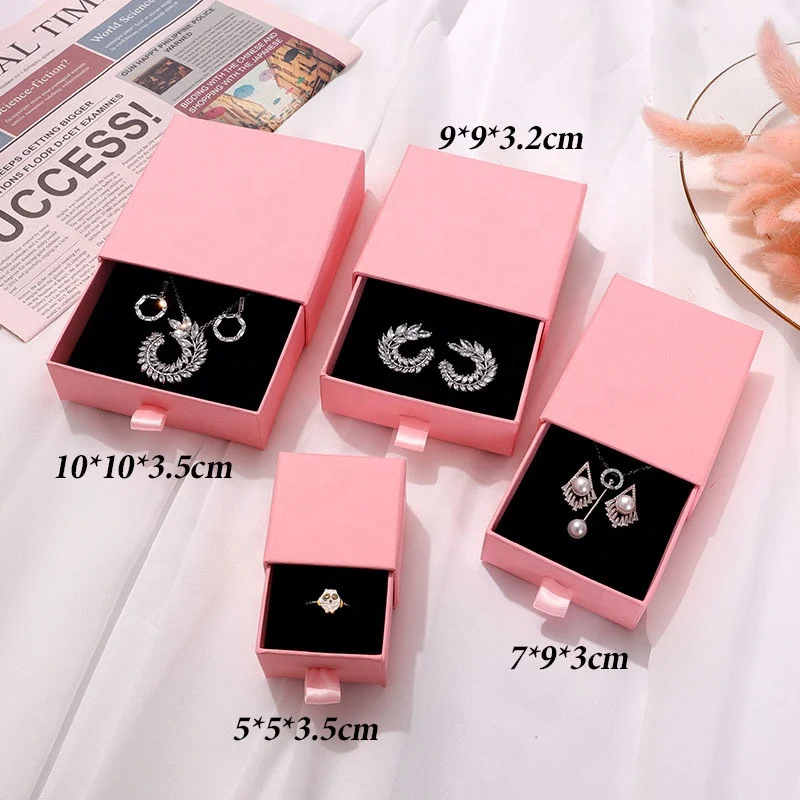 
Best Quality Elegant Matte Pink Pull-out Drawer Jewelry Box for Necklace Earrings Rings Custom Logo Jewellery Package 
