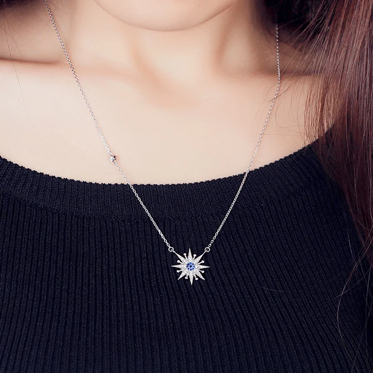 Wholesale New Fashion Jewelry Chain 925 Silver Sun Crystal Necklace for Women