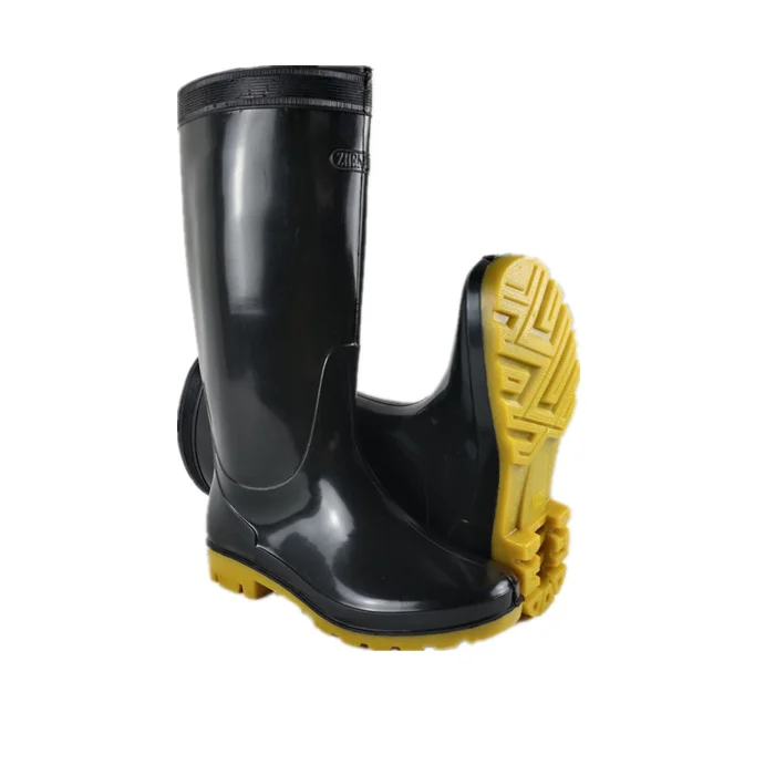 yellow and black rain boots