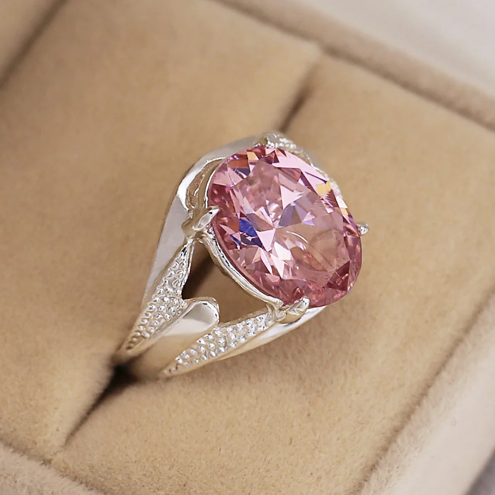 

Luxury Pink Crystal Wedding Rings For Women Wedding Engagement Big Zircon Jewelry Ring Fashion Bague Valentine's Gifts