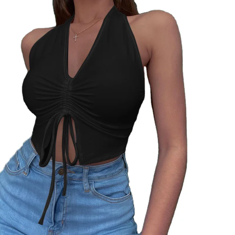 

Summer Sexy Women Clothes Sleeveless Tank Tops Crop Top Club Bandage Street Wear Skinny Vest, White, black