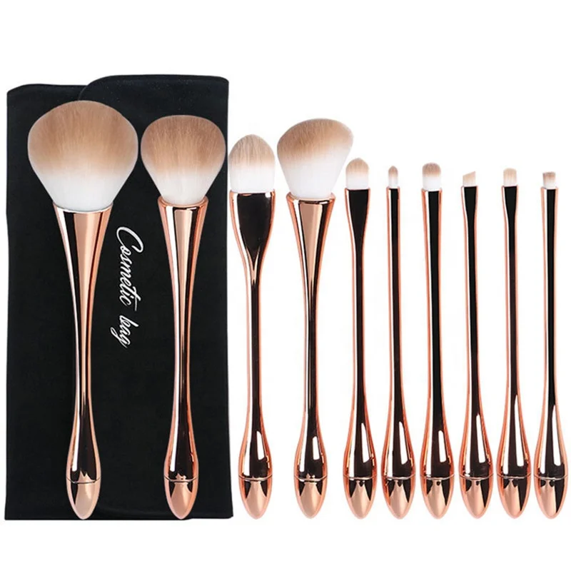 

Fashion Sexy Rose Gold Slim Waist 10pcs Make Up Brushes Luxury Professional Private Label Makeup Brush Set with Opp Bag