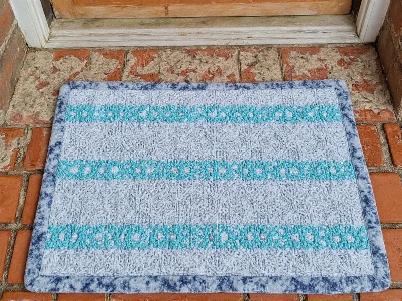 Handmade recycled fabric doormat with geometric pattern