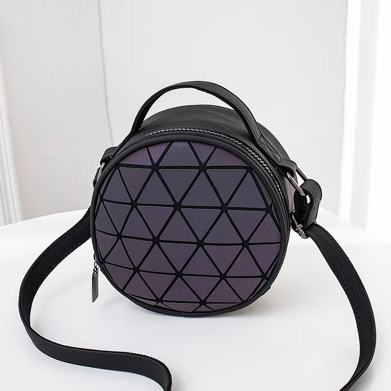 

KALANTA Colorful laser small round bag 3D diamond geometry diagonal bag tide brand travel shoulder mobile phone cosmetic bag