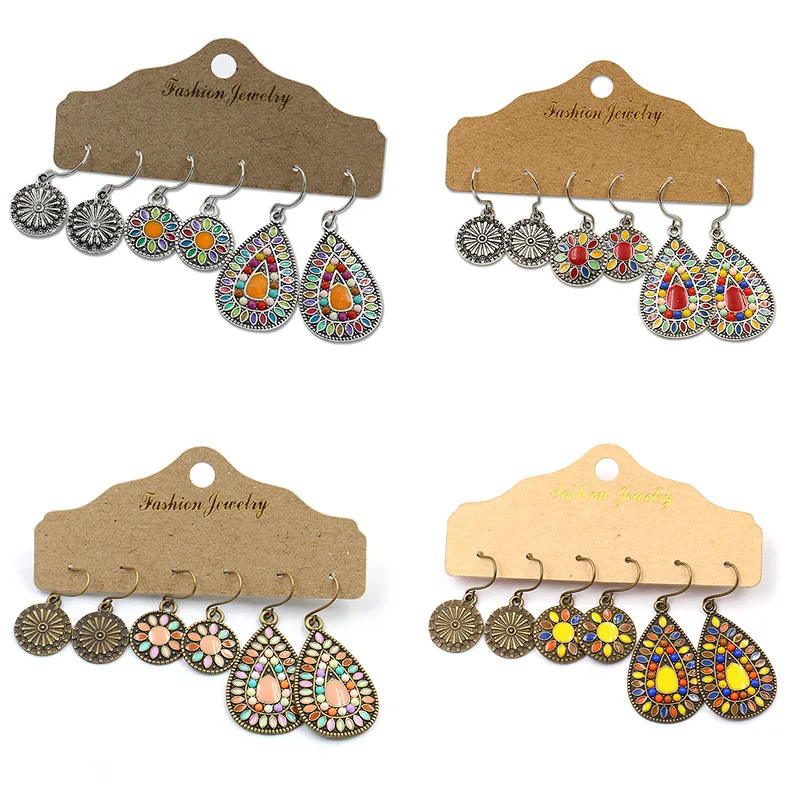 

Hotsale Colorful Boehmain Earrings Set for Women Oil Drip Boho Ethnic Drop Earrings Jewelry