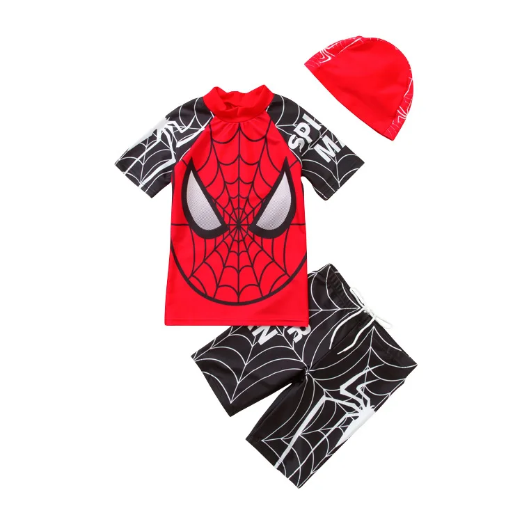 

New Marvel Spiderman Swimwear Children Boy Swimsuit 3 Piece Bathing Suits Swimming Suit Cartoon Kids Beach Surfing Swim Wear OEM, Picture