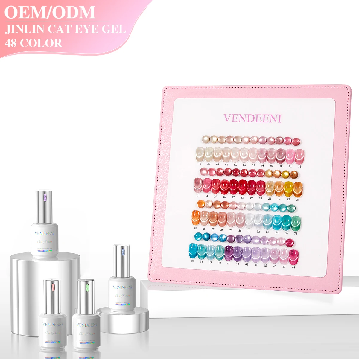 Vendeeni OEM Private Label 48 Color Cat Eye Nail Gel Polish 15ml Moonlight Crystal Glass Beads Cat's Eye Gel Nail Polish