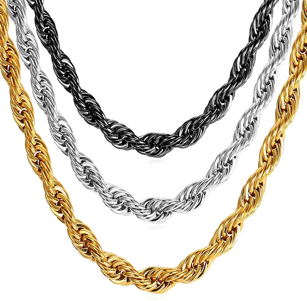 

Yellow Gold/Silver Color Multi Sizes Fancy Hollow Rope Chain Necklace with Lobster Claw Clasp