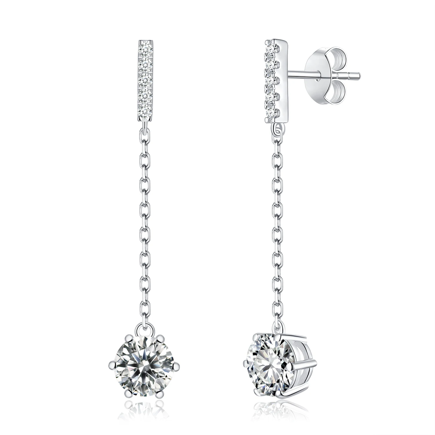 Sterling Silver 925 Drop Earrings Wholesale Jewelry 18k Gold Plated D VVS Round Brilliant Cut 6claw Setting Moissanite Gemstone