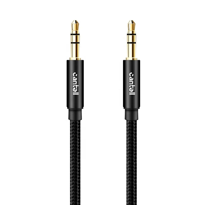 

cantell hot selling Nylon Braid 3.5mm Jack male to male aux cable professional audio cable 35mm, Black