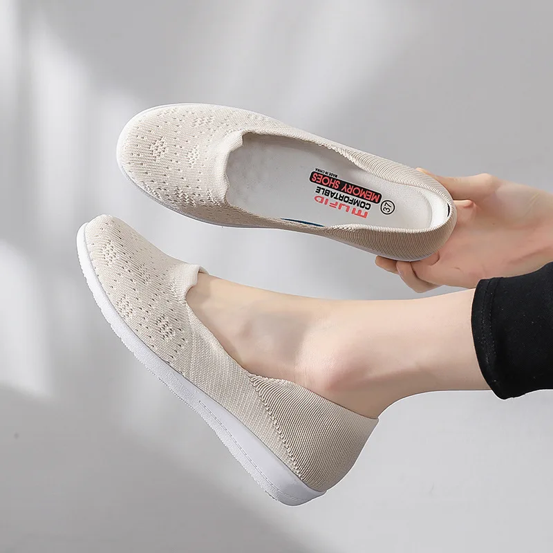 

Low cut Ladies Shoes Upper Knitting Women Casual Flat Shoes For Outdoor Walking flexible slip on sneakers Round toe