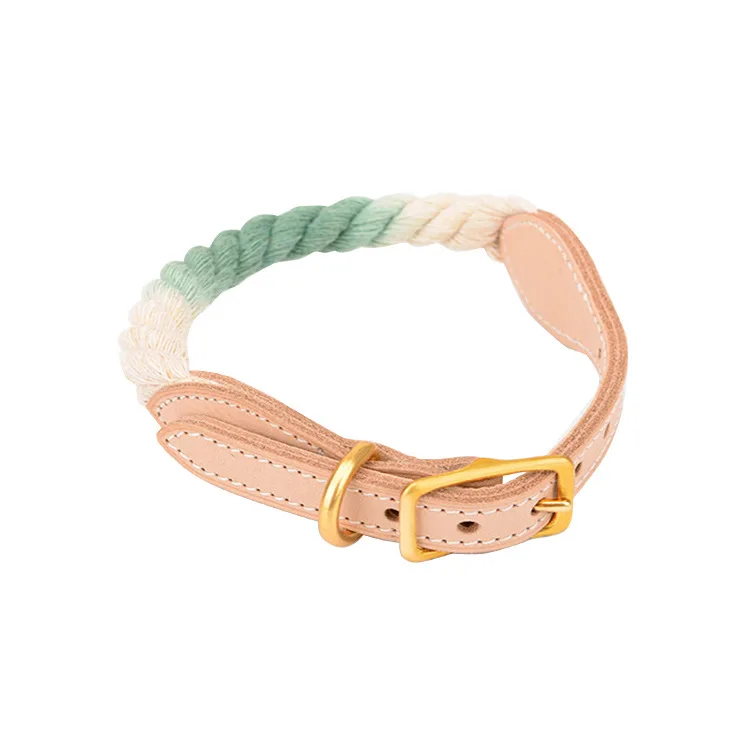 

New fashion leather pet collar gradient color braided cotton adjustable collar