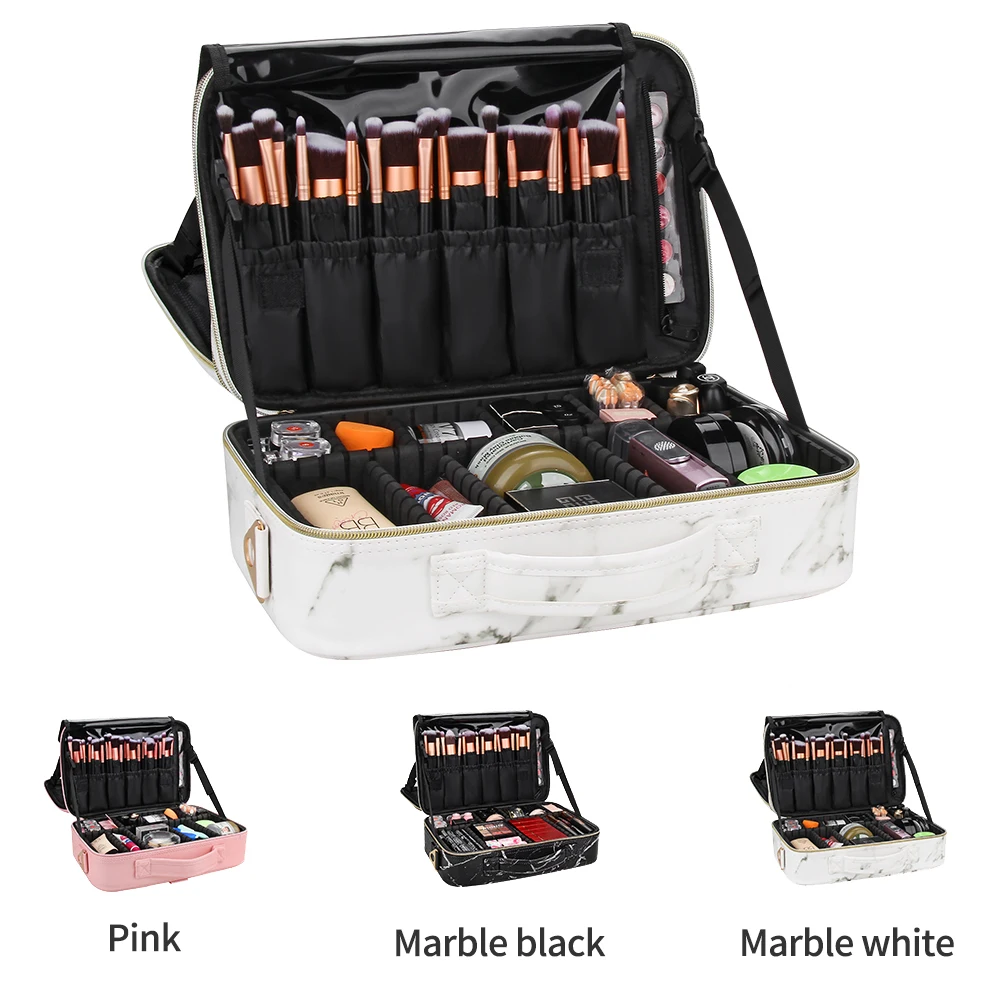 

Dropshipping Relavel Hot Sale Professional Portable PU Marble White Cosmetic Make Up Case Bag for Ladies, Black