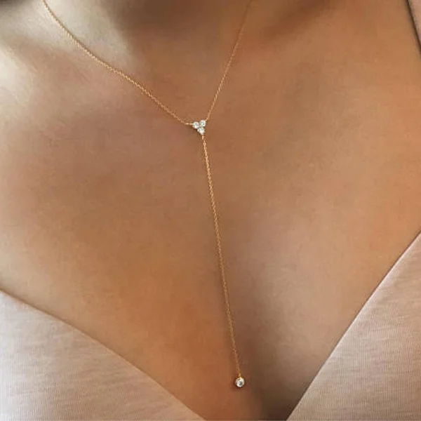 

simple Y lariat necklace for women 925 sterling silver matel minimal Triangle cz charm Long sexy summer necklaces collar