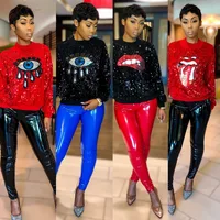 

Custom fashion cartoon pattern ladies long sleeve sequin shirts clothing tops for women