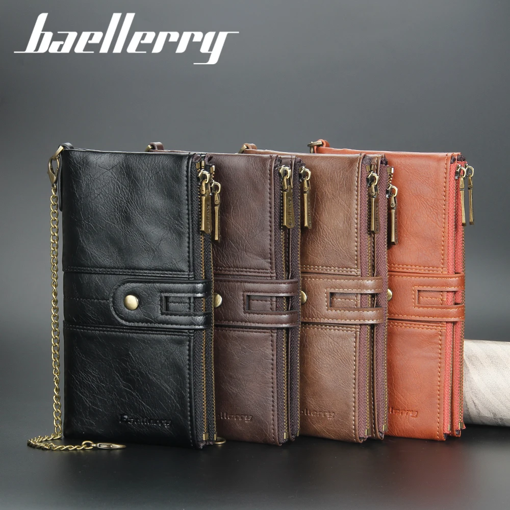 

2021 Vintage Men Wallet With Zipper Straps Baellerry PU Leather Brand Money Clips Mens Clutch Bag Handbag, Black/coffee/brown/khaki