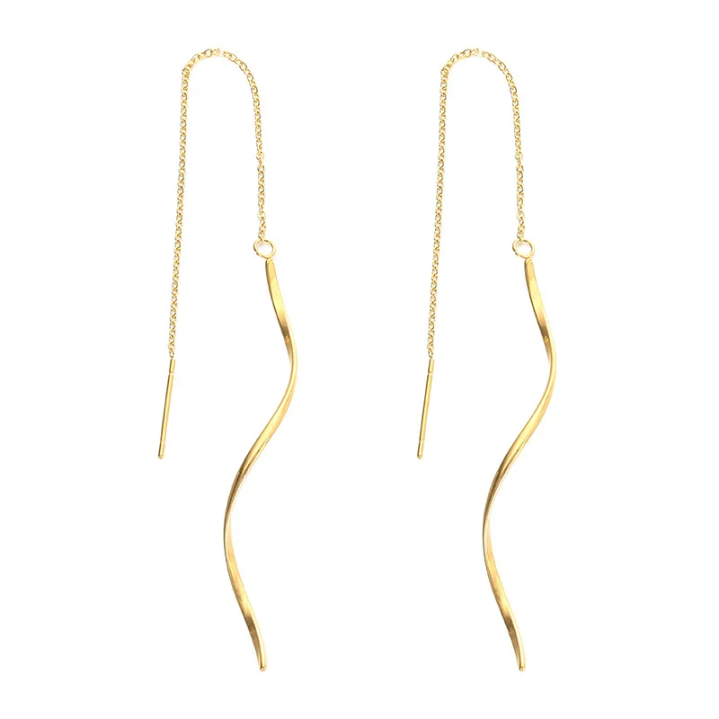 

Stainless Steel Jewelry Long Tassel Chain Line Wave Shaped Stud Earrings for Women