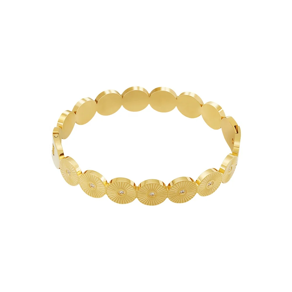 

Latest 18K Gold Plated Stainless Steel Jewelry Irregular Round Rays Pattern Mini Zircon Trendy For Women Bracelet B232338