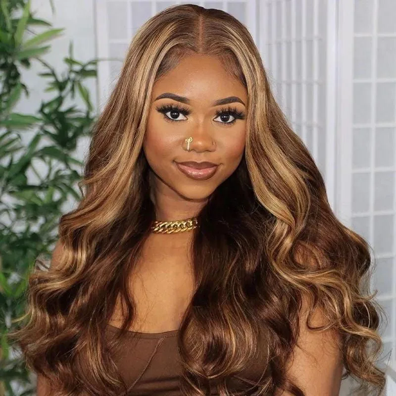

180% Density Ombre Highlight Lace Front Wig 13x4 Body Wave Transparent HD Lace Front Human Hair Highlight Wigs For Black Women