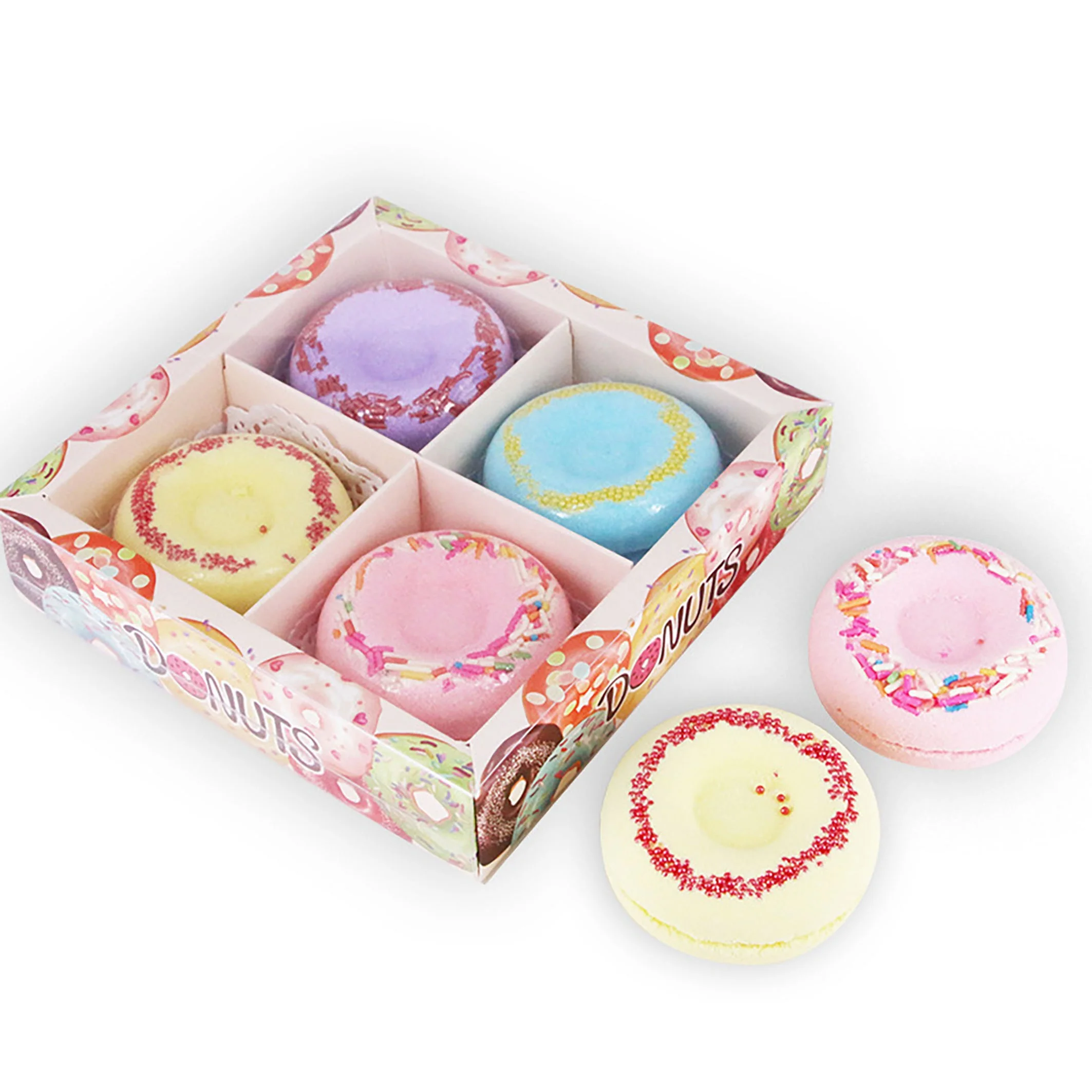 

Cute donuts fun gift set bulk natural fizzy bath bombs with box included