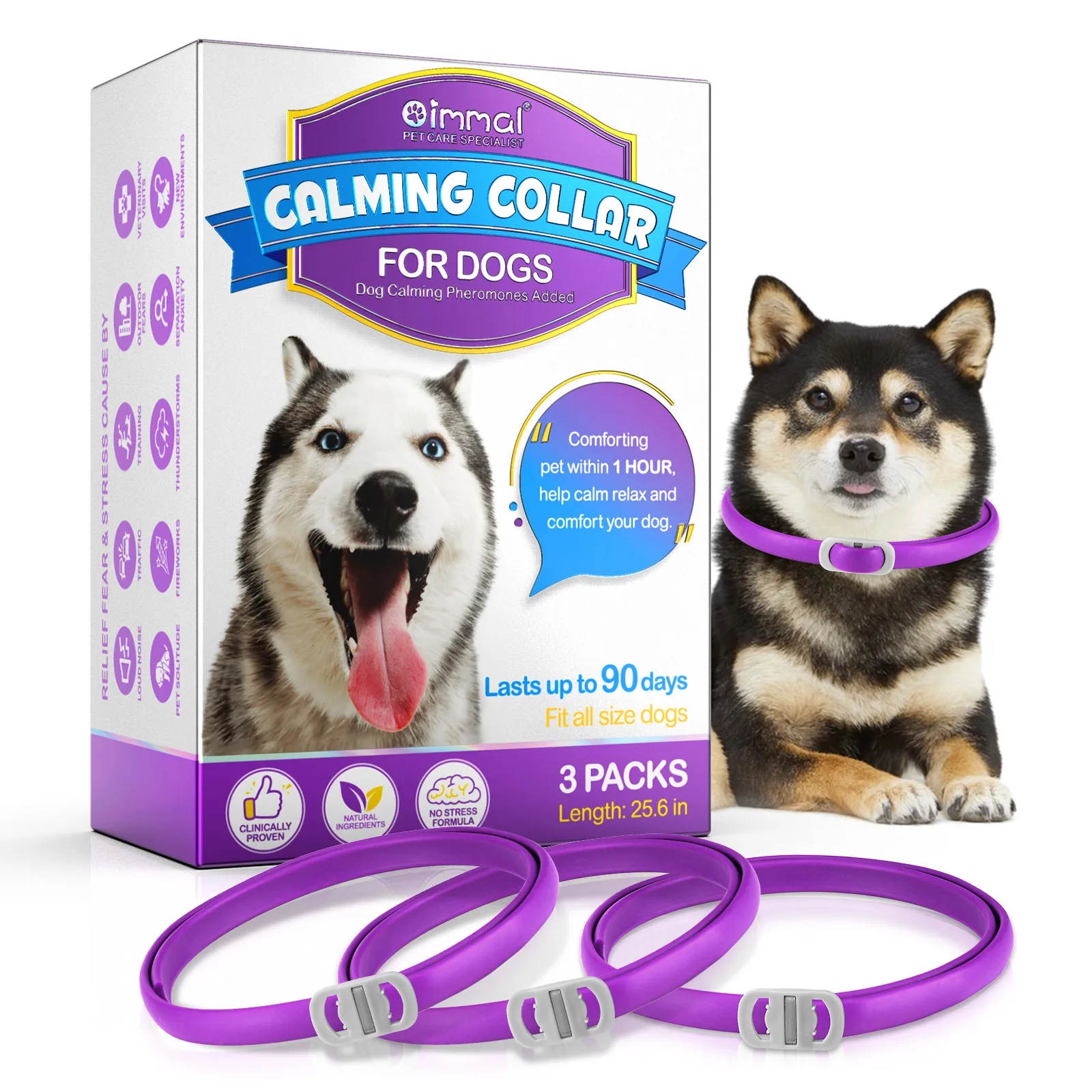 

OIMMAI custom new design waterproof natural lavender oil pheromone anxiety relief pet collarsdog calming collar for dogs