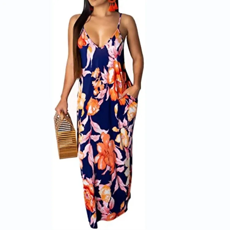 

2022 Wholesale New Arrivals Summer Women Clothing African Floral Striped Plus Size Maxi Dress