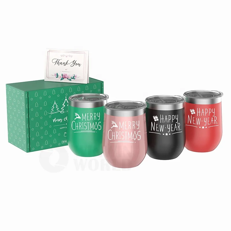 

Insulated Stainless Steel Sublimation Blanks Christmas White Stemless Sippy Cup Wine Tumbler with Lid, Birthday Christmas Gifts, Customized pantone color