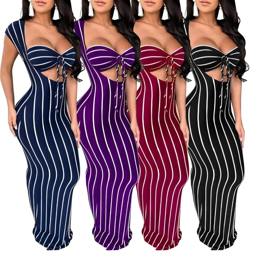 

B62715A Europe and the United States sexy hot fashion stripe print dress