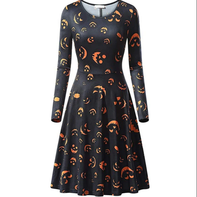 

2019 ladies pumpkin popular print new long sleeve women Halloween dresses