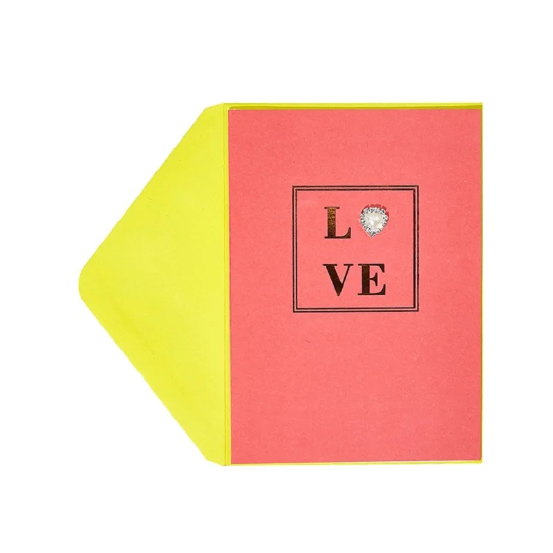

Handmade Gold Paper Lover Gift Card with Diamond Decoration Luxury Custom printing Greeting Card With Envelopes