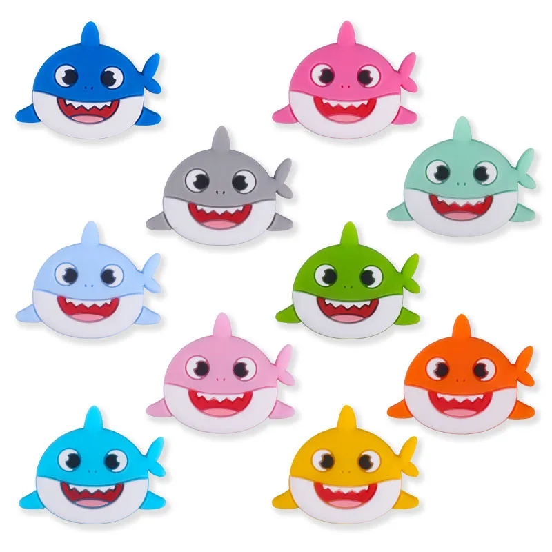 

Infant Chewable Shark Silicone Beads Teether Toys Wholesale Bpa Free Baby Teething Necklace Pacifier Chain Beads